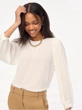 J.Crew Pleated Sleeve Top White XL NWT Long Sleeve Blouse